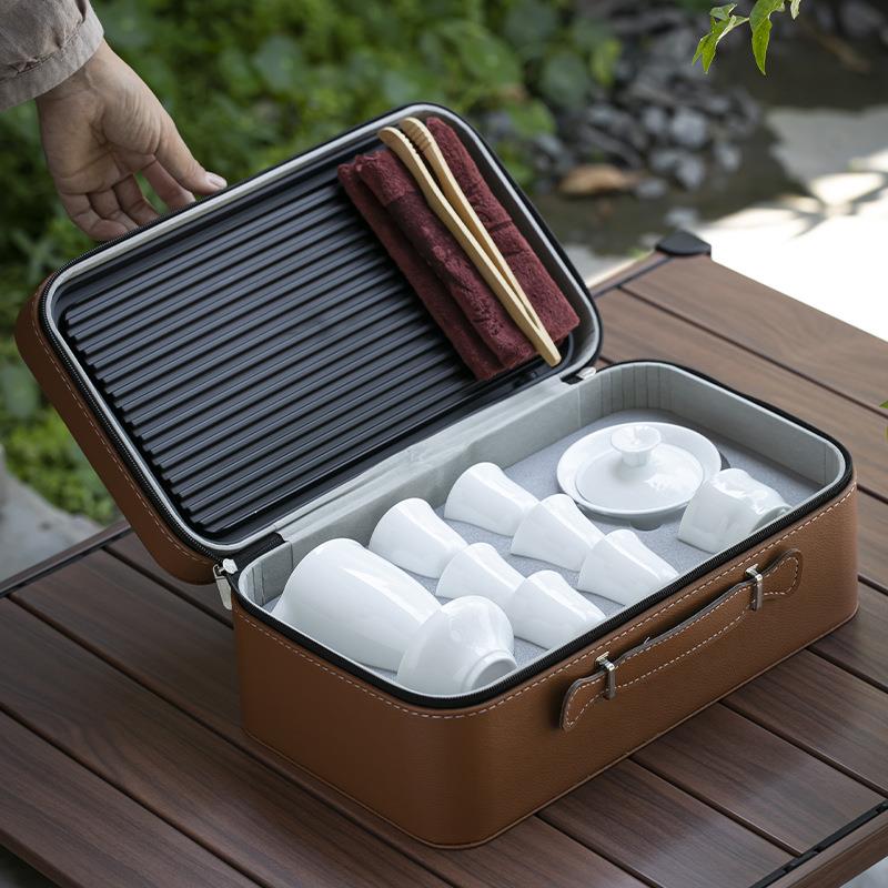 德化白瓷功夫旅行茶具茶盘储水排水式套装陶瓷泡茶碗茶杯茶B&