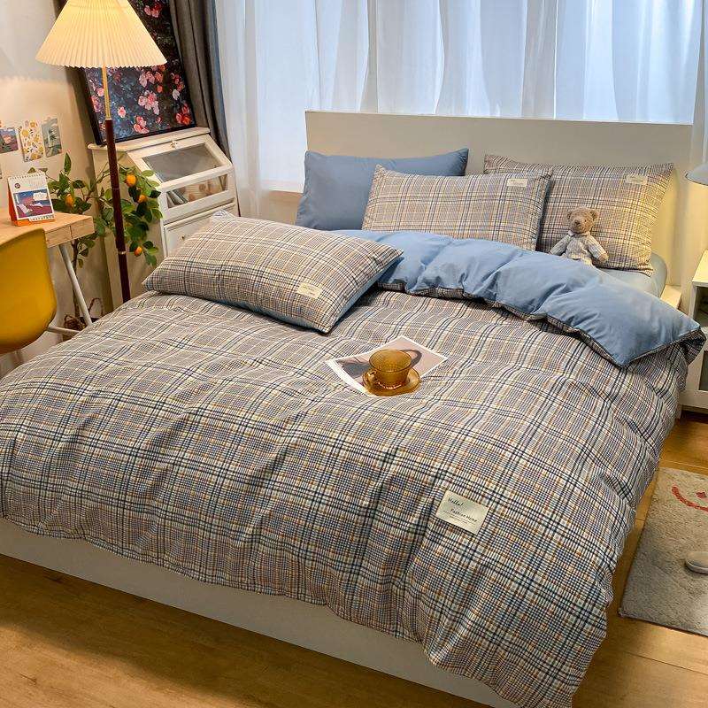 纯色水洗棉四件套加厚磨毛床上用品床单被套学生宿舍单人床三件套