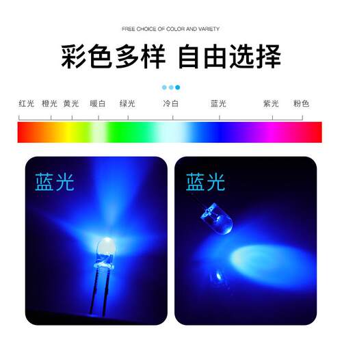 好莱光4MM圆头无边蓝光短脚高亮led灯珠 F4无边蓝灯LED发光二极管