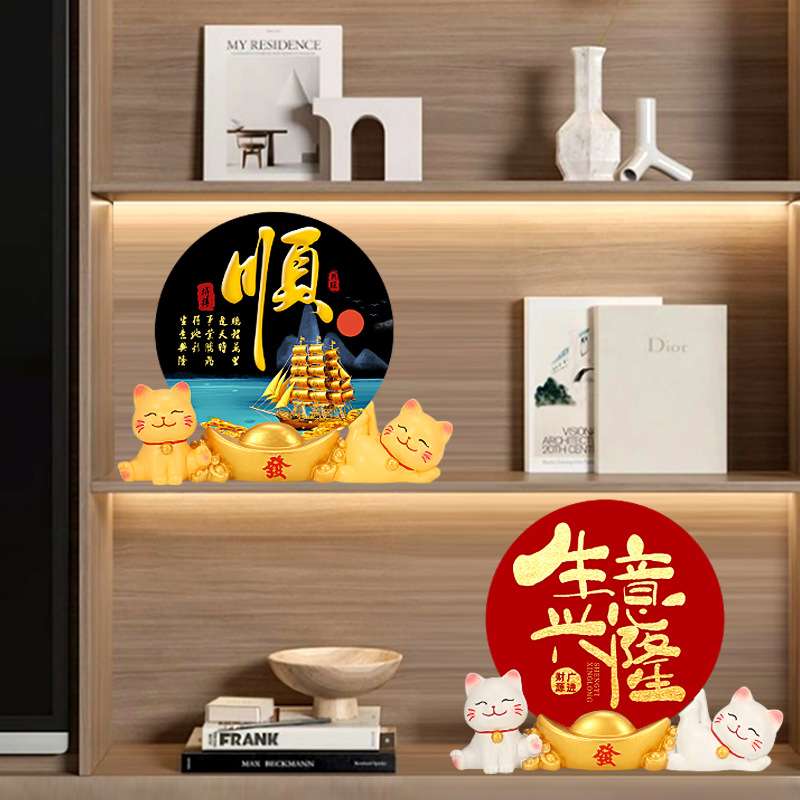 招财猫流沙画摆件个性来图制作居家办公玄关装饰摆件电视柜摆台画图片