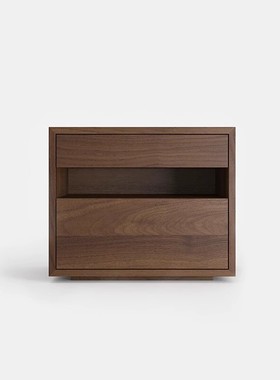 北欧卧室牀边柜现代简约牀头柜意式黑H橡木牀头收纳柜二抽屉收纳