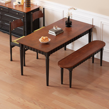 橡木全实木餐桌轻奢新款简约家用小户型椭圆形中古法式复古餐桌椅