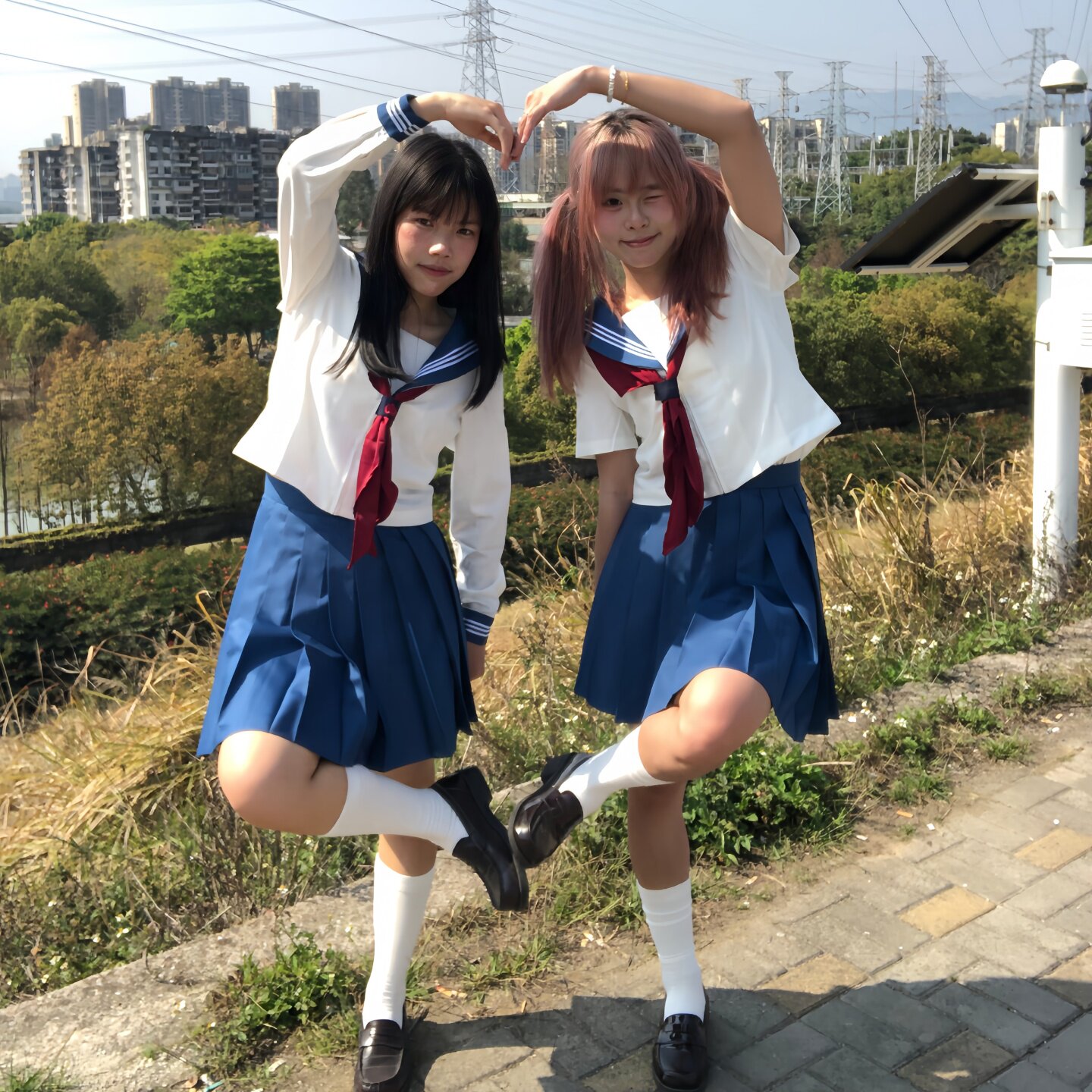 日系学院风基础款长短袖水手服