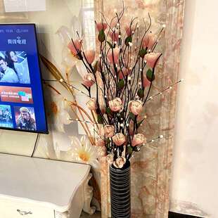 叶脉落地花客厅花艺玫瑰干花室内装饰花瓶套装花束插花摆件