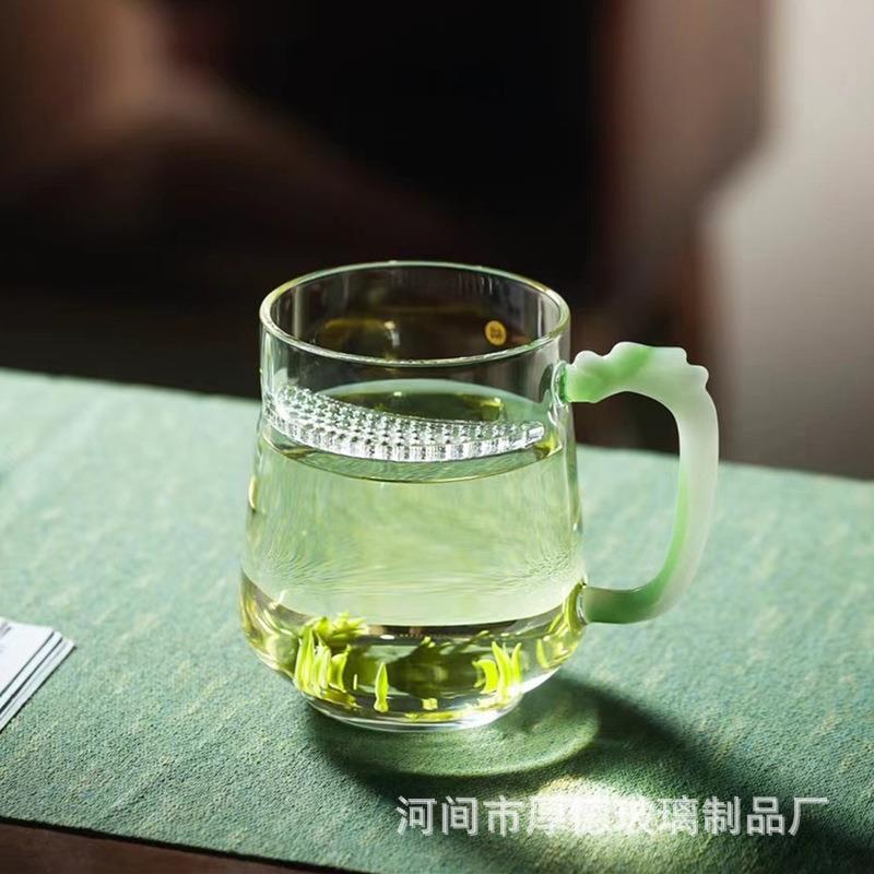 璃享月牙泡茶杯茶水分离杯高档办公室过滤杯加厚耐热玻璃绿茶杯
