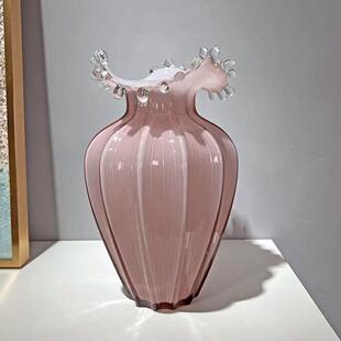 水滴浪花琉璃瓶条纹波浪玫瑰百合手工玻璃花瓶插花器摆件