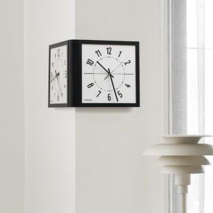 WOZOOM屋准免打孔客厅双面转角挂钟创意拐角时钟中古风挂墙钟表