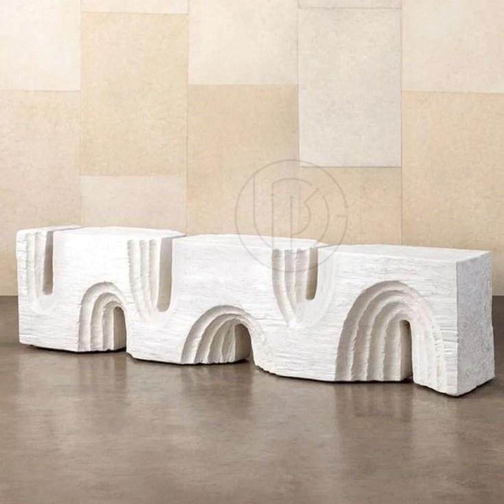 黄洞石四面开槽几何体大理石六面体雕塑台软装居家电视柜落地摆件