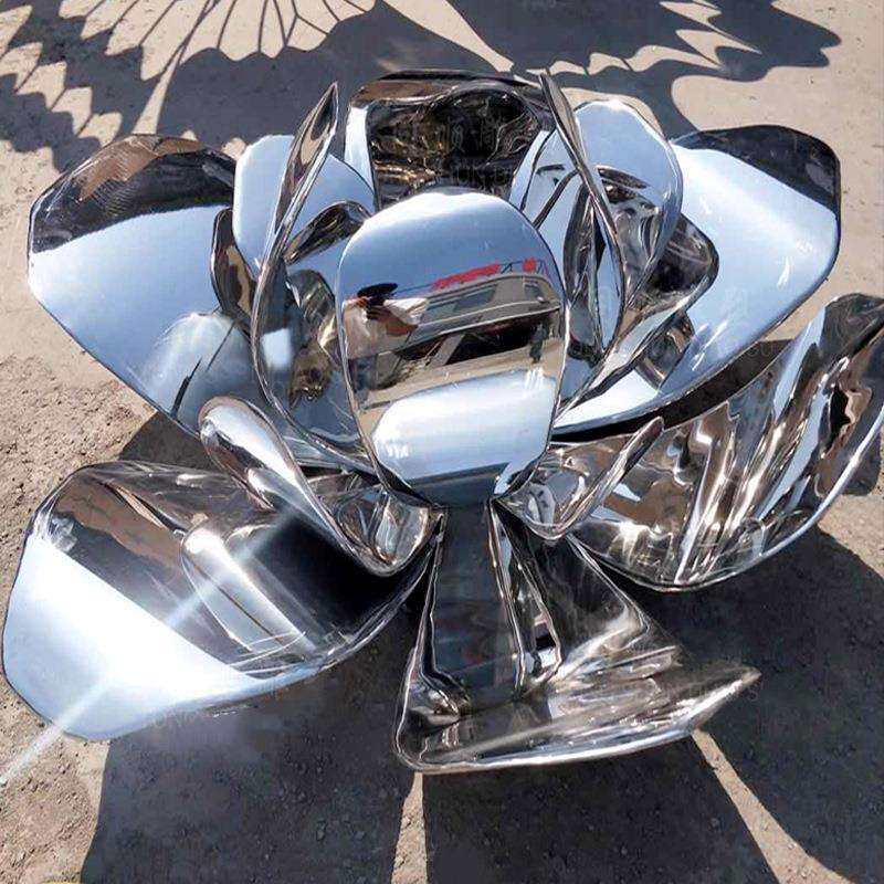 不锈钢荷花雕塑摆件镜面仿真户外酒店水池公园庭院美化装饰艺术品