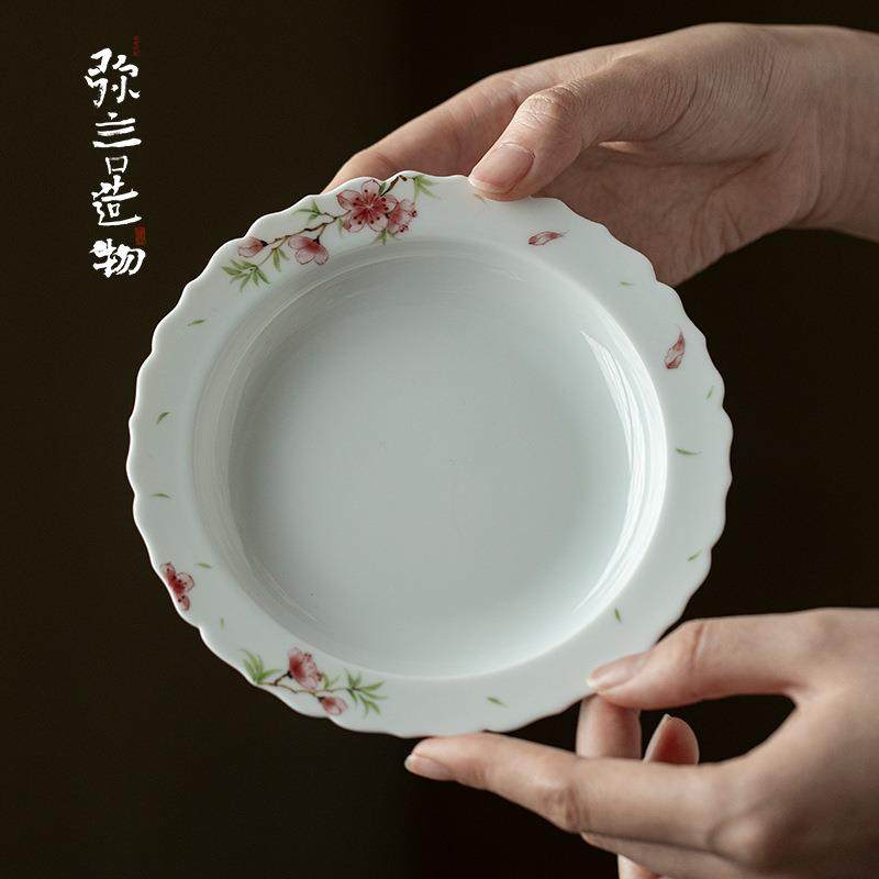 弥言手绘桃花陶瓷干泡台家用壶承茶具托盘花口干泡盘茶道配件简约,鲜花速递/花卉仿真/绿植园艺,割草机/草坪机,淘宝优惠券,粉丝福利购,淘宝优惠卷