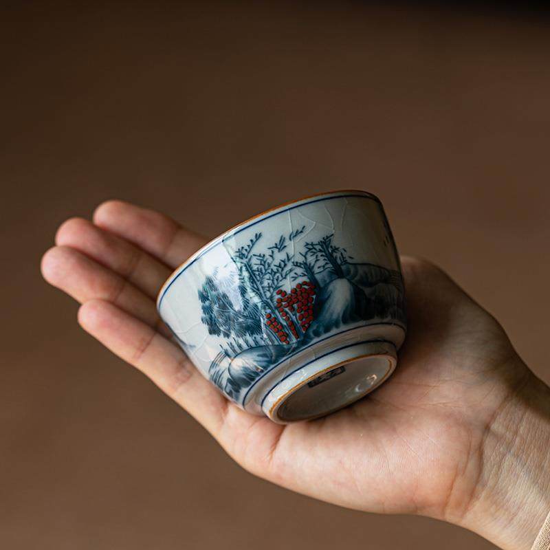 仿古斗彩青花品茗杯｜复古开片釉下彩茶杯缸杯压手杯中式陶瓷茶具,餐饮具,茶杯,淘宝优惠券,粉丝福利购,淘宝优惠卷