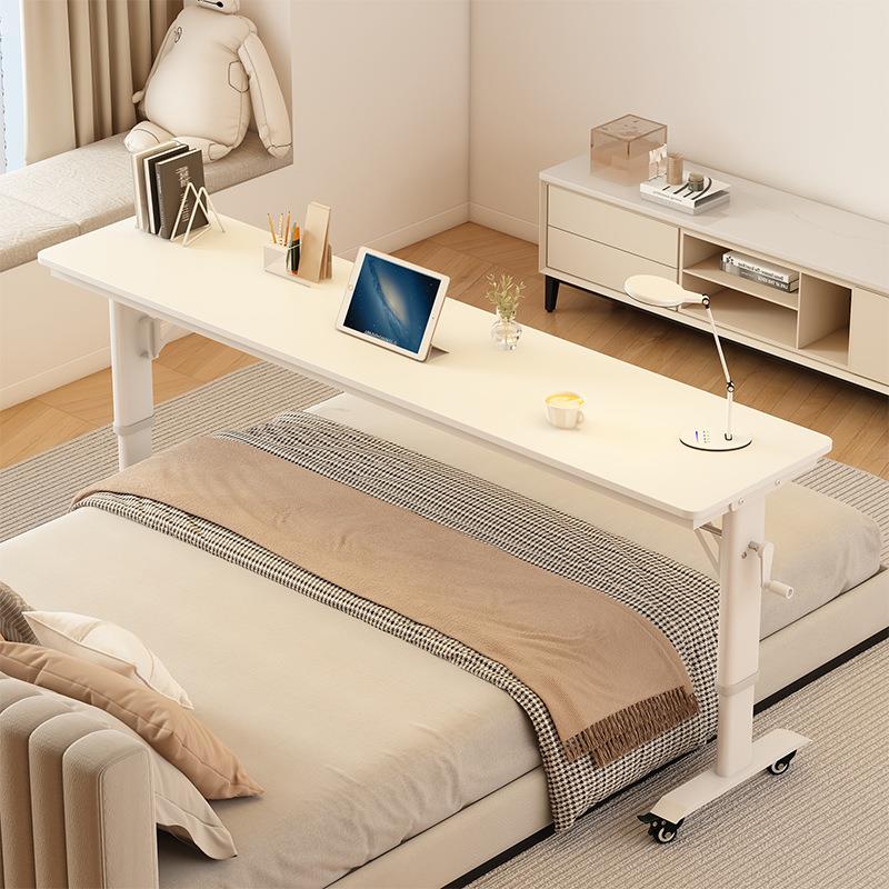 跨床桌床边桌长条桌靠墙手摇可升降移动实木电脑桌懒人写字桌新品