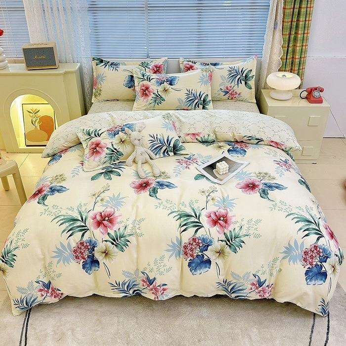 加厚水洗磨毛四件套小清新印花被套床单学生宿舍三件套床品