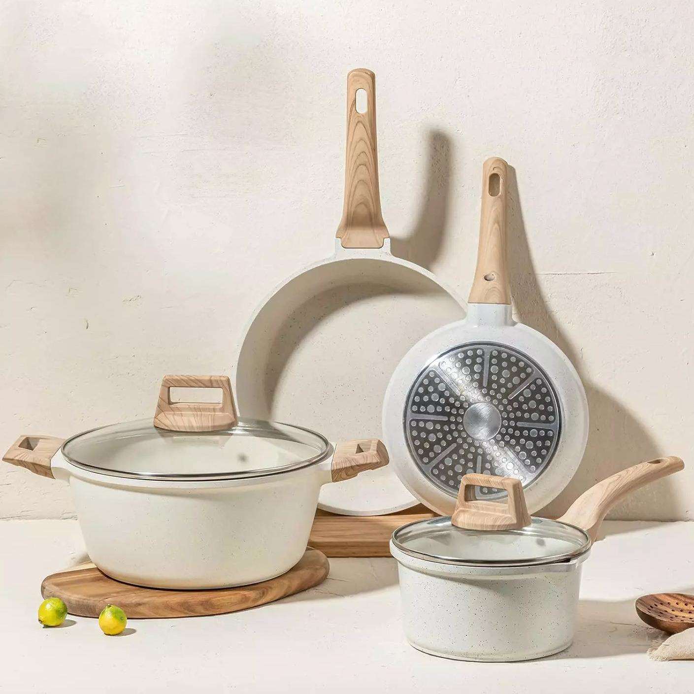 跨境锅具套装七件全套锅组奶锅汤锅炒锅煎锅家用麦饭石不粘锅7PCS