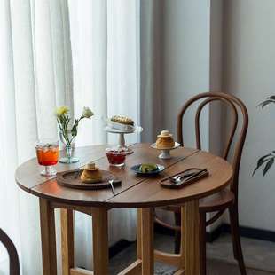 实木折叠桌吃饭桌北欧缅甸柚木圆桌餐厅小户型家用餐桌小户型餐桌