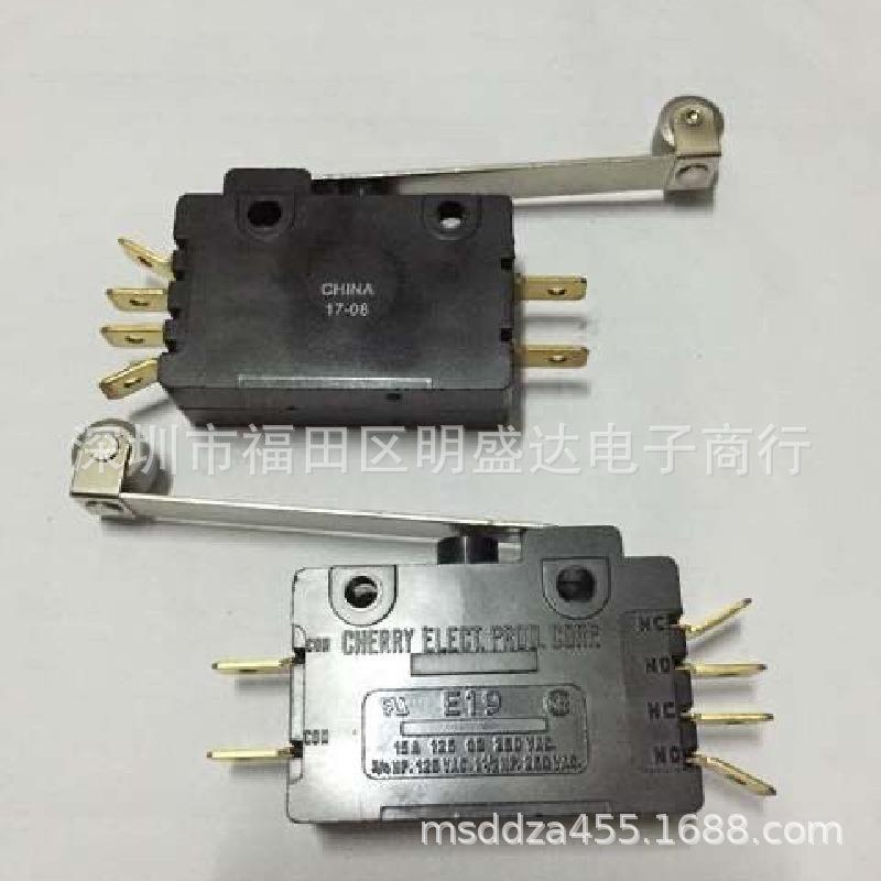 CHERRY进口微动开关 E19 双组电路 2NO2NC 长柄带滑轮 15A250VAC