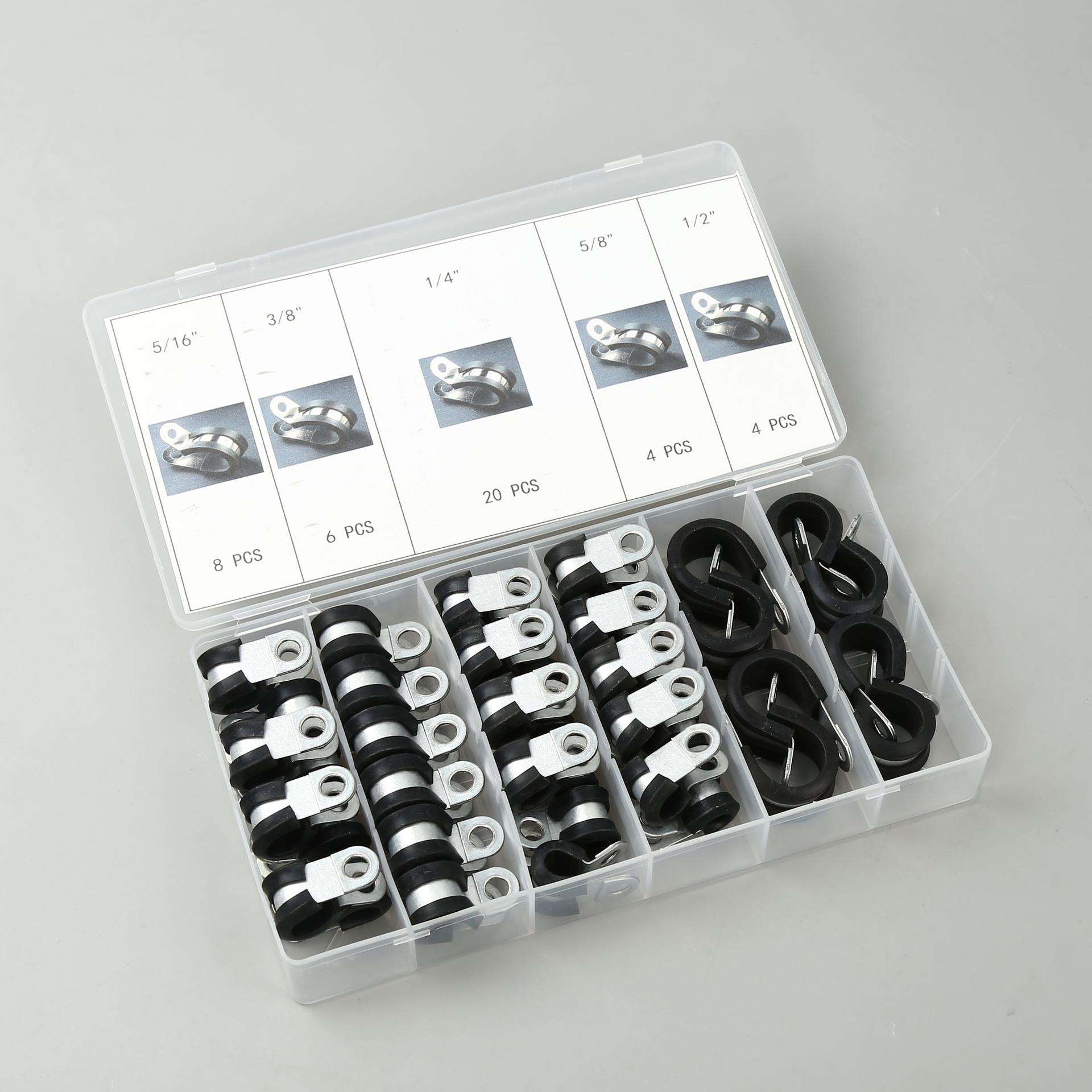 跨境供应 42PCS管道卡箍组合盒装 盒装金属线夹 盒装金属管夹