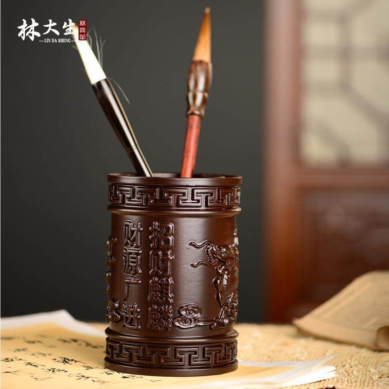 黑檀木雕麒麟笔筒工艺品办公室书桌家居客厅木质笔筒摆件送礼,鲜花速递/花卉仿真/绿植园艺,割草机/草坪机,淘宝优惠券,粉丝福利购,淘宝优惠卷