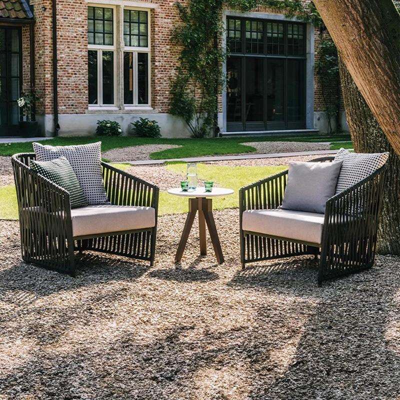 创意绳编休闲沙发组合别墅庭院露台阳台家用小茶几沙发椅室外家具