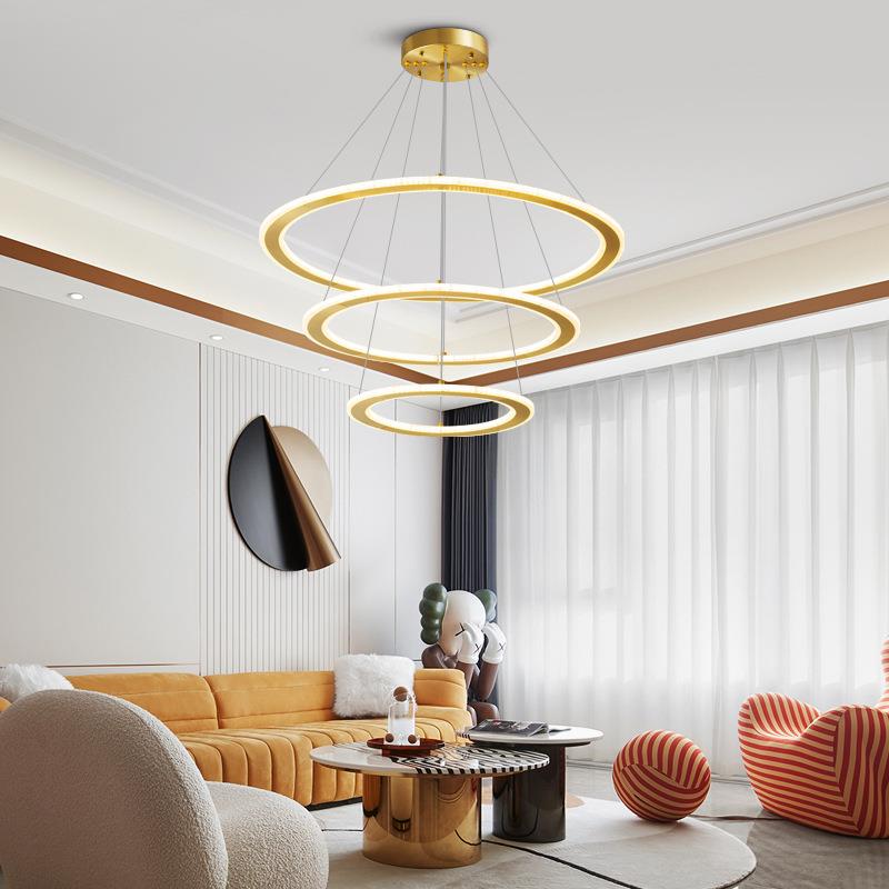 亿大全铜环形三圈简约餐厅吊灯北欧家用客厅卧室家用大气创意灯具