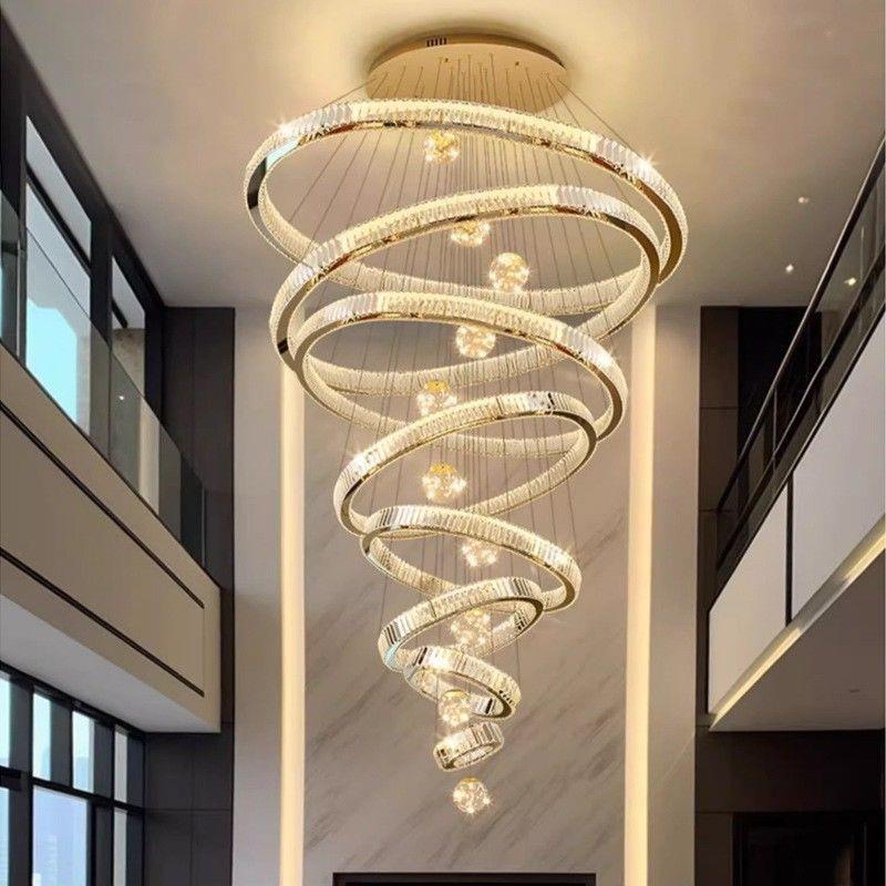 复式楼中空大吊灯水晶吊灯后现代轻奢客厅水晶灯别墅挑空大堂吊灯