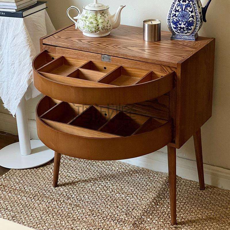 Hc中古藤编床头柜多功能可旋转边几首饰收纳柜边几复古风实木小柜