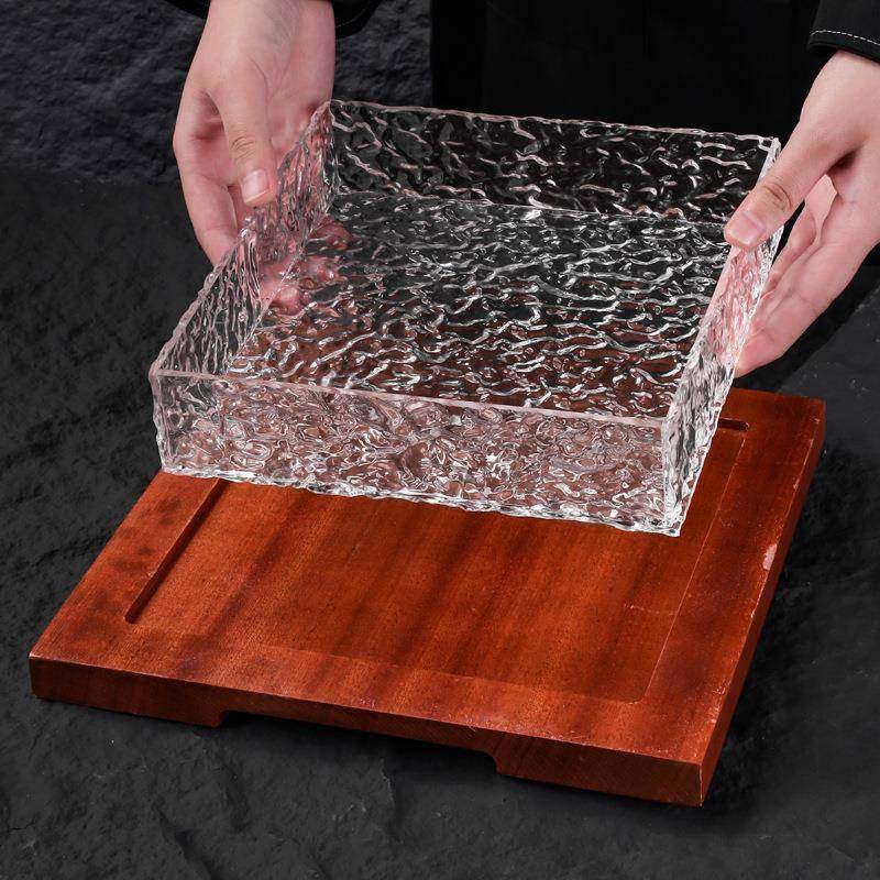 火锅店高端雪花和牛盘透明亚克力方盘烤肉料理刺身现切牛羊肉盘