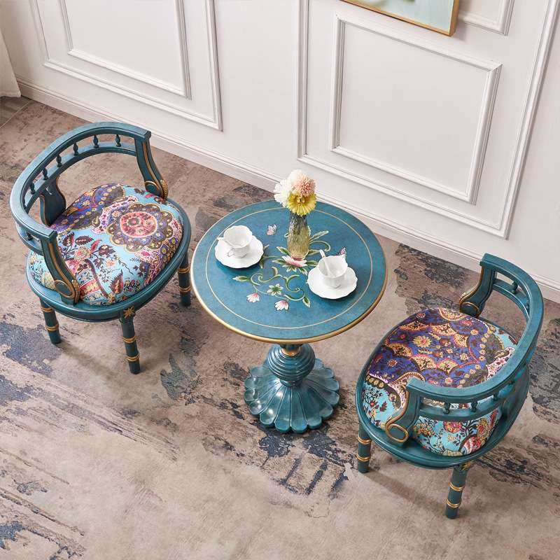 至高美阳台一桌两椅组合三件套法式复古彩绘家具沙发椅蓝色圆桌几,电子元器件市场,其它元器件,淘宝优惠券,粉丝福利购,淘宝优惠卷
