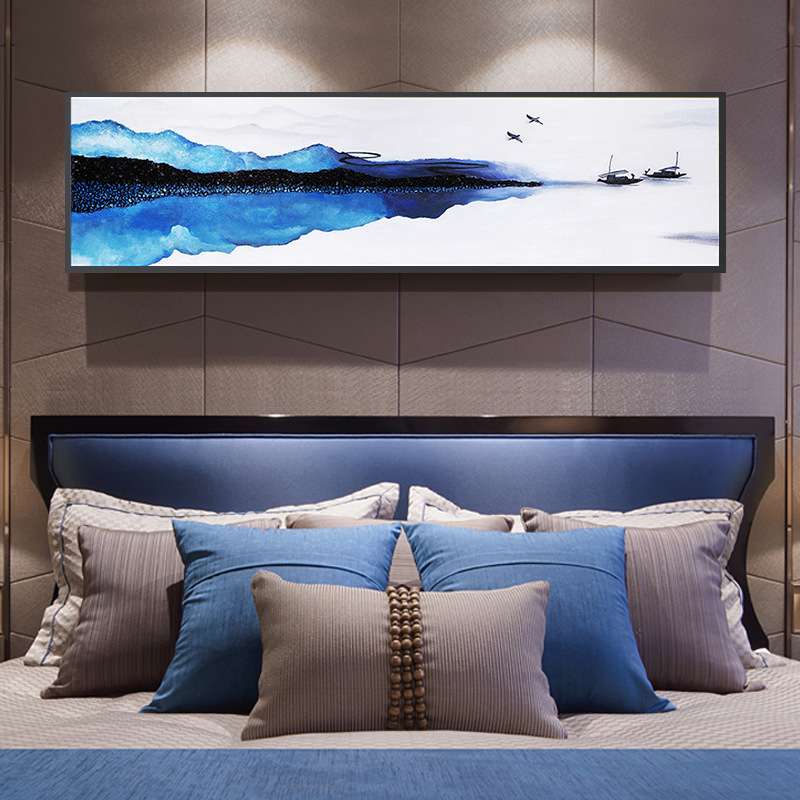 新中式纯手绘油画现代卧室床头装饰画客厅沙发风山水石子工艺画图片