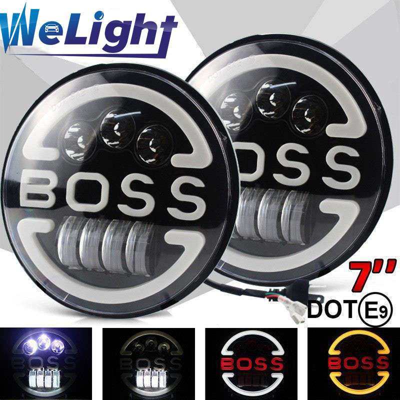 牧马人BOSS大灯改装7寸哈雷led日行灯转向远近一体车灯前照灯