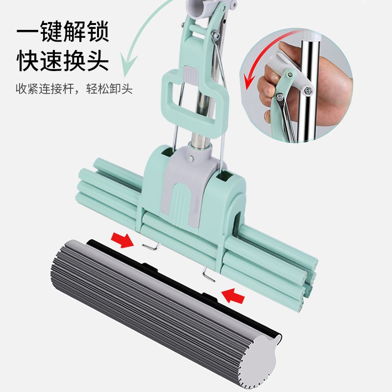 新款拖把海绵家用一拖净免手洗挤水拖地神器胶棉吸V水一键换头懒