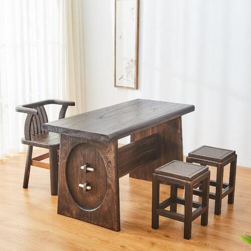 实木大板茶桌复古茶桌椅组合大板桌家用书桌书法桌喝茶桌双人琴桌