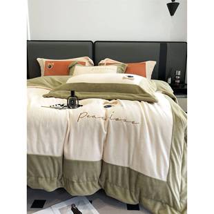 秋冬轻奢保暖高克重260g雪绒四件套加厚法兰绒时尚 简约刺绣床品