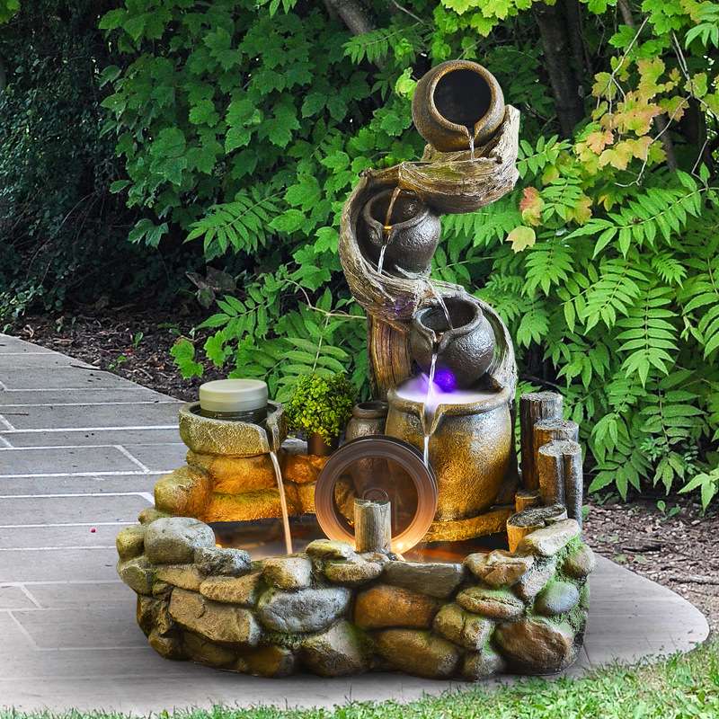 陶罐流水摆件落地玄关阳台景观造景花园装饰庭院树脂喷泉假山鱼池