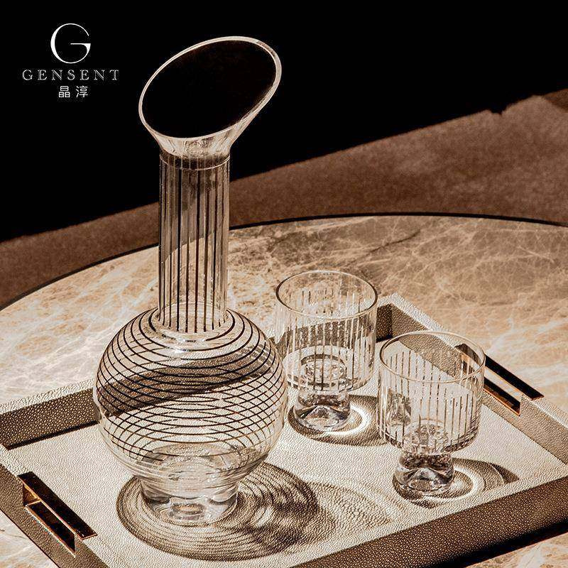 晶淳一壶两杯酒具套装金边银边组合装酒柜餐桌软装摆件居家摆件