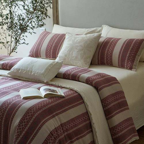 全棉色织A类双层纱四件套简约复古文艺条纹款被罩南通家纺提花