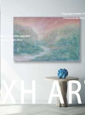 流水生财系列《玉露》蓝色手绘油画肌理抽象客厅餐厅装饰挂画