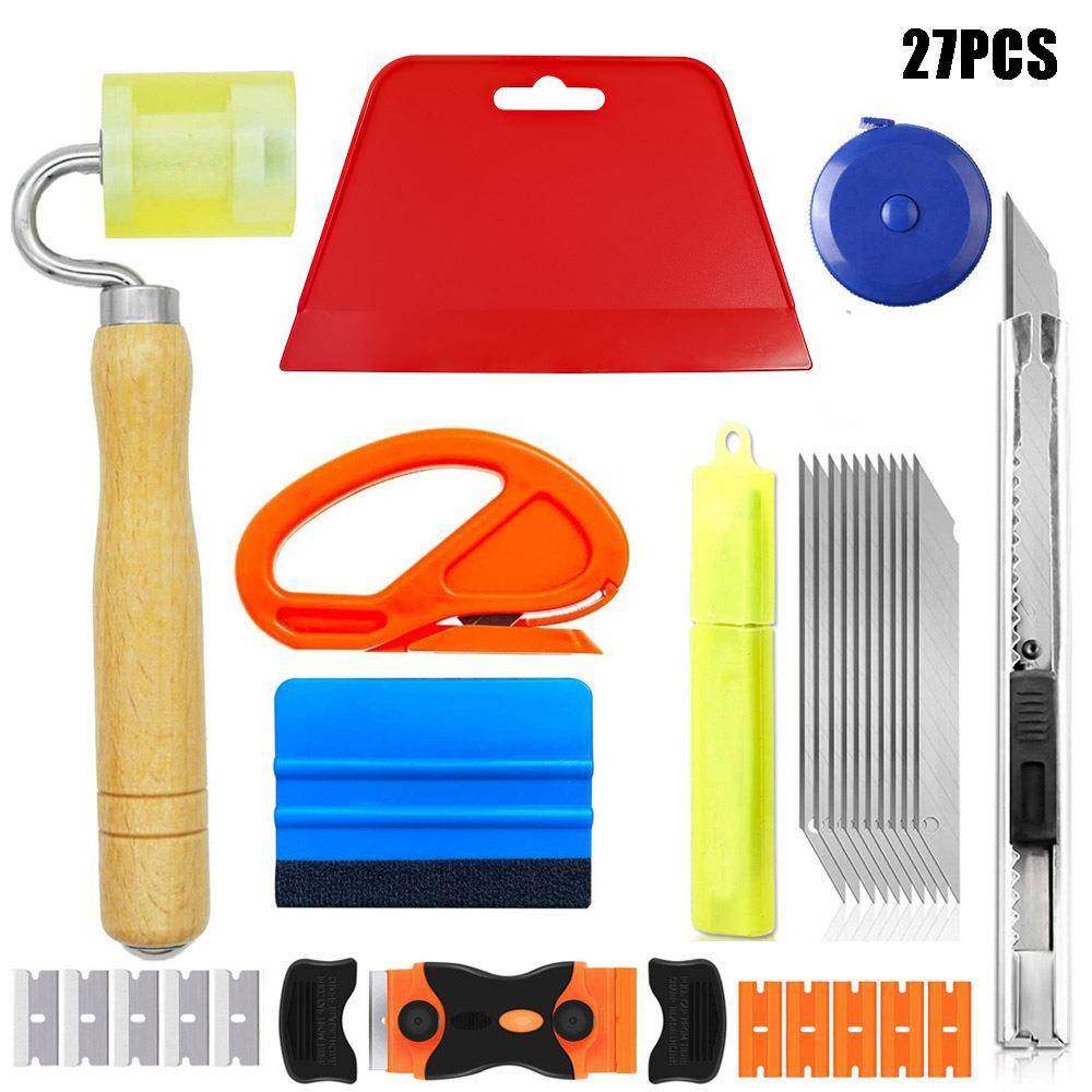 27件套汽车贴膜双面刮板墙壁工具套件,滚轮压轮密封刮板卷尺