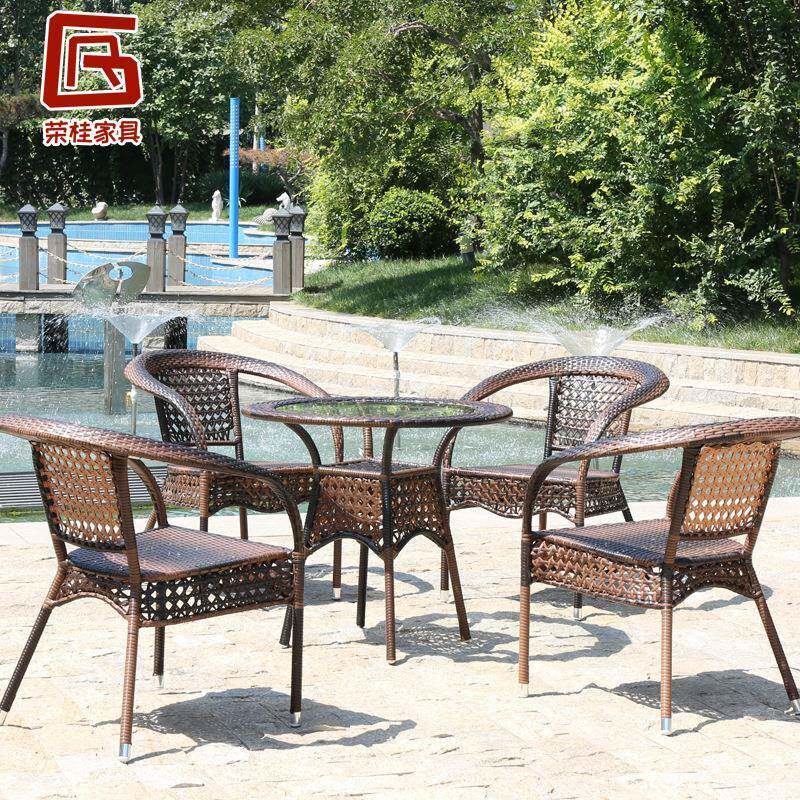 厂家藤椅五件套组合度假村藤编茶几户外休闲家具花园休闲桌椅