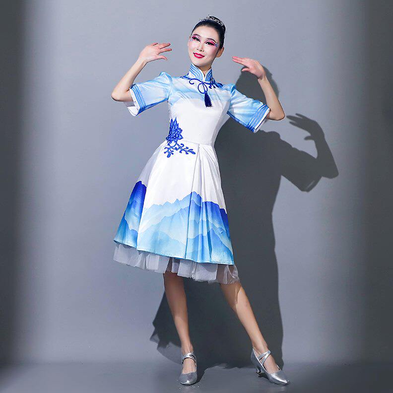 演短裙舞蹈服装表快板开场舞女旗袍现代舞演出服合唱团舞台中国风