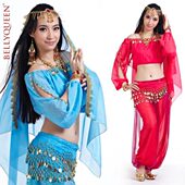 新 亮舞S灯笼 包邮 B套装 印度点特价 肚皮舞 表演服服装 长袖 演出裤