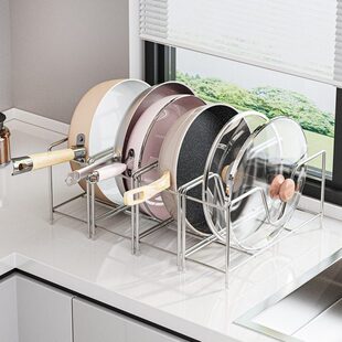 锅具台面厨房置物架放免打孔收纳架不锈钢锅盖多功能立式托架专架