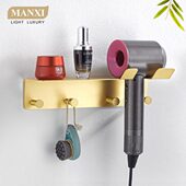收纳卫生间置物架壁挂挂架吹风筒墙上式 浴室吹风机架子免打孔全铜