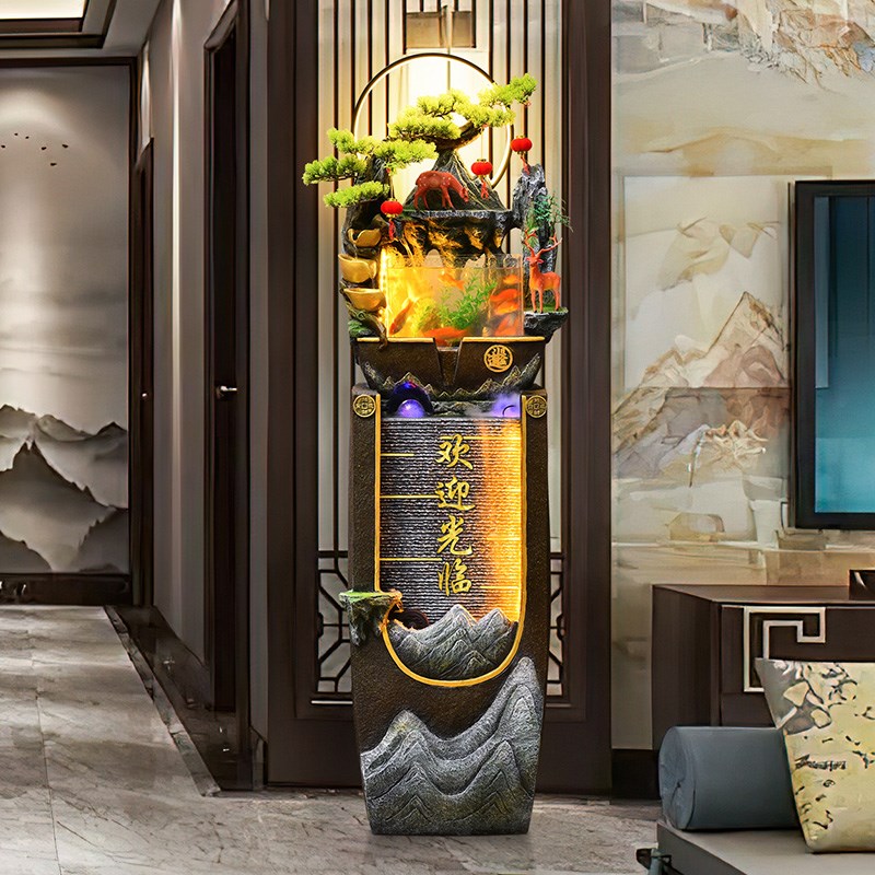 客厅招财假山流水落地p装饰摆件循环水景观喷泉鱼缸玄关隔断水幕