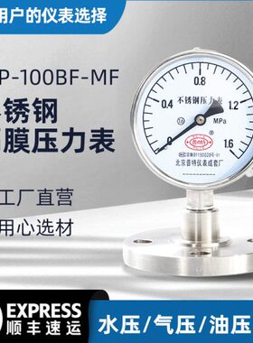BF法兰连接0膜水压片液压表隔ND-8F0膜TP压力表Y气压10M不锈钢-式