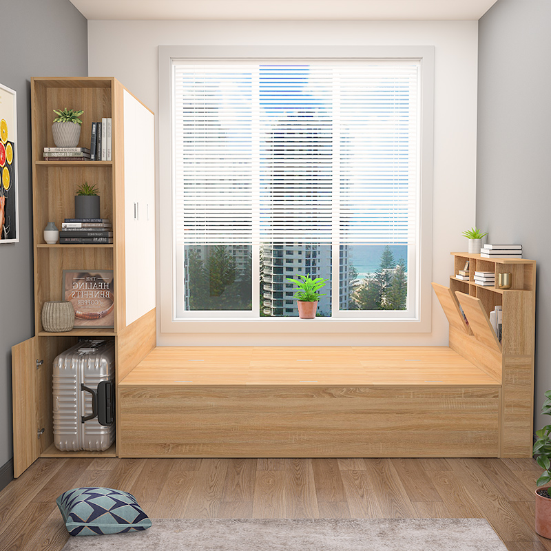 速发小户型榻榻米床头柜一体组合 卧室板式床踏踏米床 收.纳床多