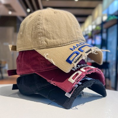 王安宇同款帽子男女断檐刺绣水洗做旧棒球帽春夏S季圆顶磨破鸭舌