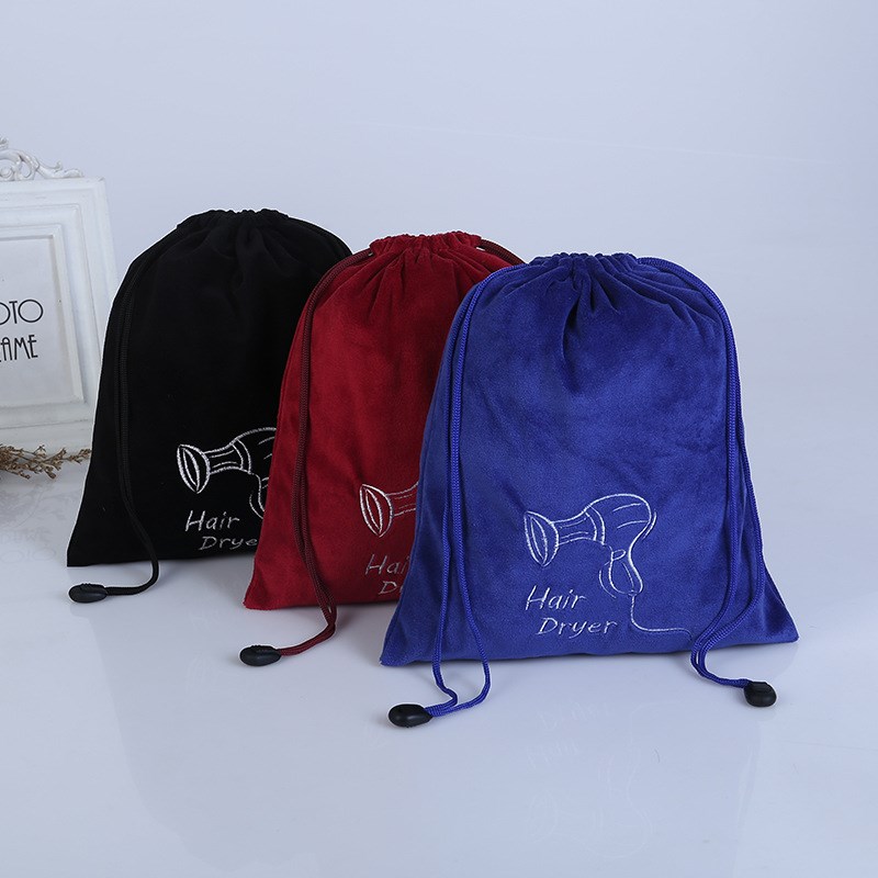 现货绒布刺绣酒店吹风机收纳袋拉绳绣花电K吹风机袋子定制LOGO