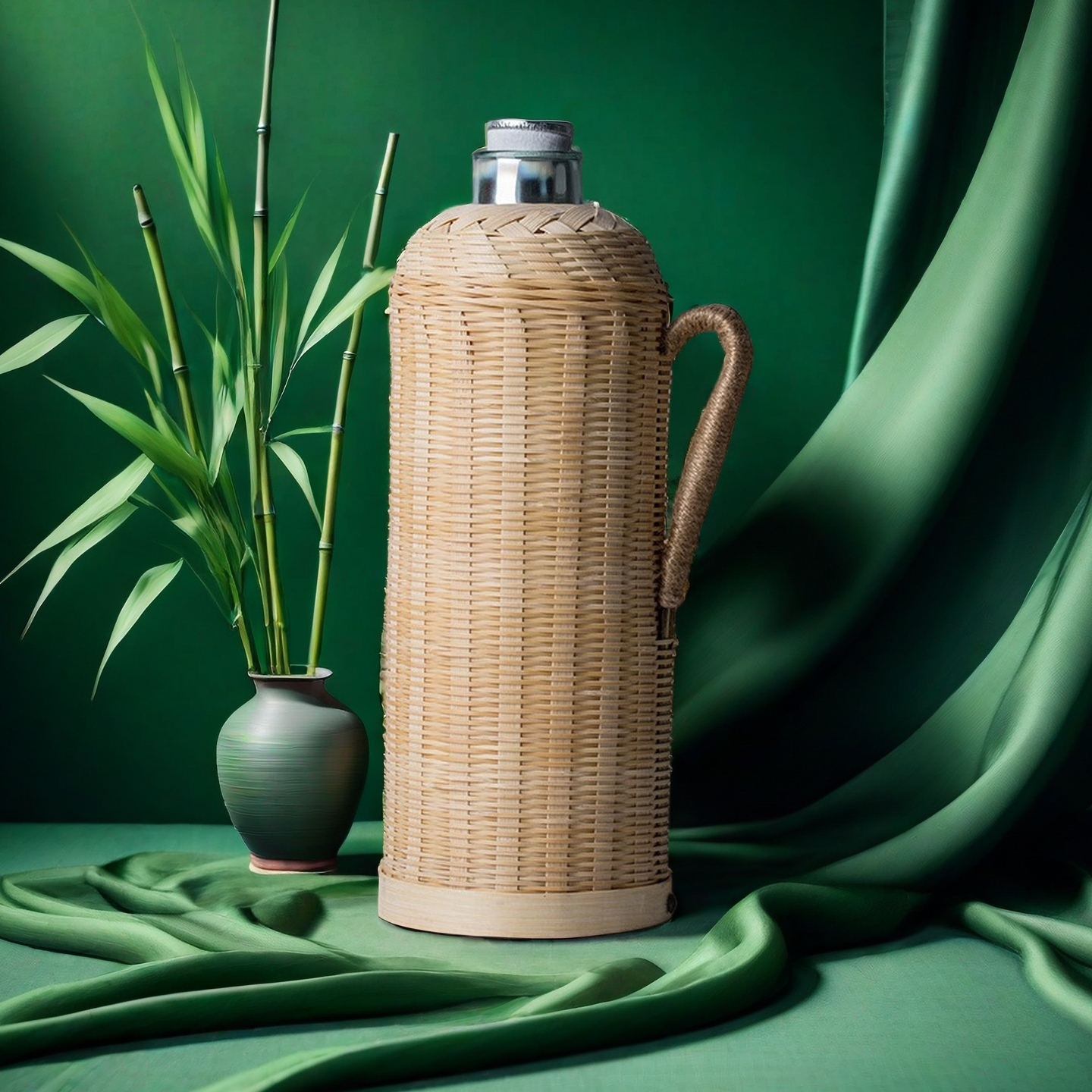 手工编织竹编保温瓶怀旧热水瓶