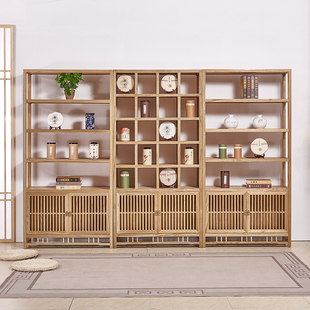 新中式榆木紫砂壶茶叶展示柜实木带灯茶庄茶室多宝阁置物架多层架